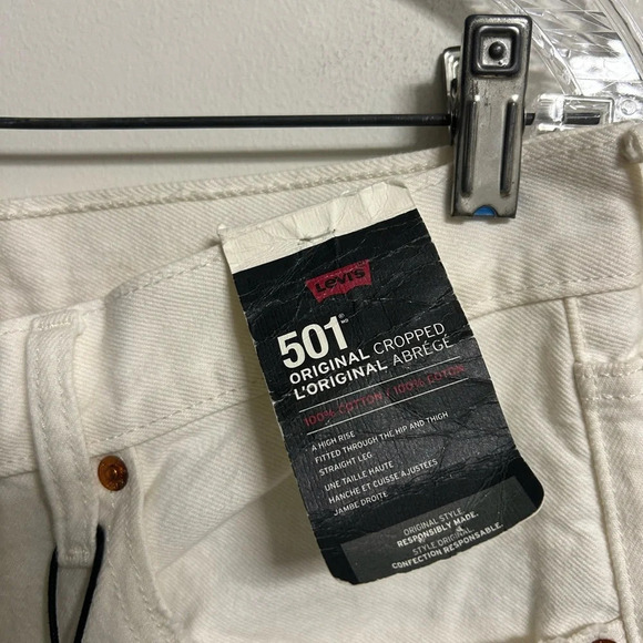 Levi’s White 501 Original Cropped White Ripped Jeans - Picture 6 of 6